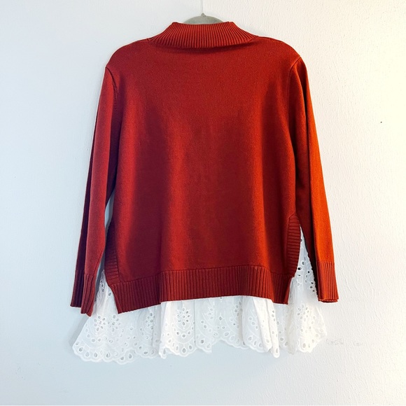 Roller Rabbit Sweater Varo Eyelet Peplum Hem Mock Neck Cashmere Sweater XL NWT - Picture 14 of 16